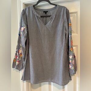 Talbots Striped Embroidered Top